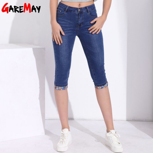 Summer Skinny Jeans Capris Women Stretch Knee Length Denim Pants High Waist Women's Jeans Plus Size Female Short Jean For Woman