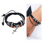 Suyi Multilayer Adjustable Leather Woven Braided Bangle Cross Bracelet Leaf Wrist Cuff Wristband