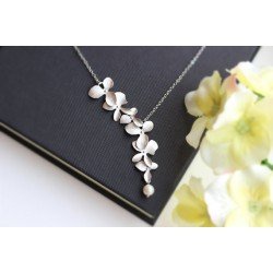 Todorova Orchid Flower with Simulated Pearl Necklace Pendant Charm Long Chain Collars Necklace for Women Chic Party Gift Jewelry