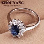 Top Quality Princess Kate Blue Gem Created Blue Crystal Silver Color Wedding Finger Crystal Ring Brand Jewelry for Women ZYR076