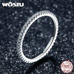 WOSTU  Genuine 100% 925 Sterling Silver Simple Geometric Round Single Stackable Finger Rings For Women Engagement Jewelry CQR066