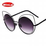 Winla 2017 Fashion Sexy Cat Eye Sunglasses Women Coating Reflective Mirror Diamond Decoration Glasses Female Shades UV400 WL1016