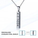 diamondidde Personalized Custom Message Names Pendant Necklace Unisex Stainless Steel Vertical Cuboid Bar Necklace