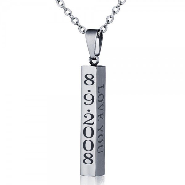 diamondidde Personalized Custom Message Names Pendant Necklace Unisex Stainless Steel Vertical Cuboid Bar Necklace